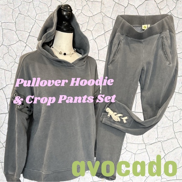 NWT Avocado BK Tie Charcoal Hoodie & Cropped Pant Set - XS - Picture 1 of 6